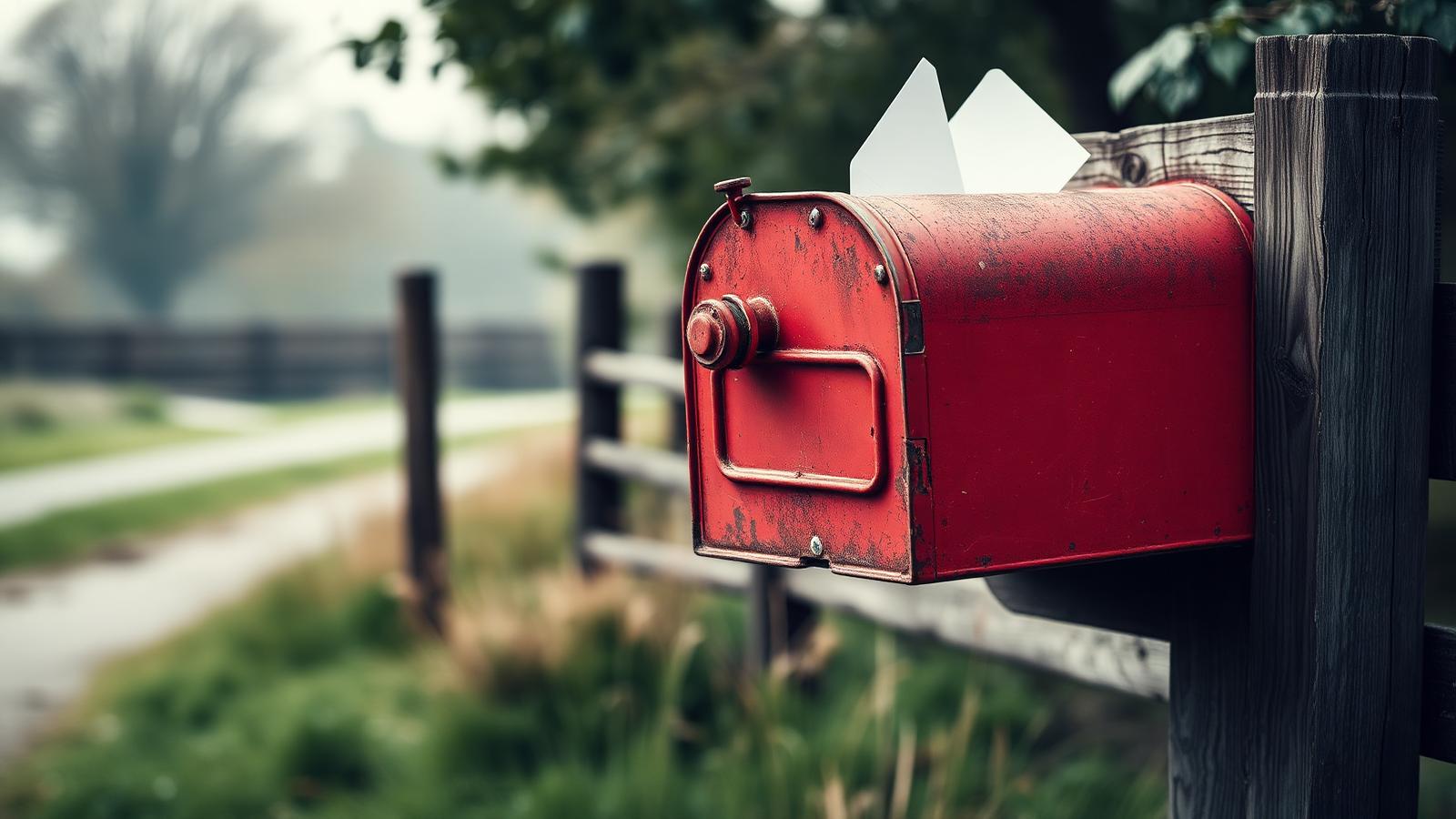 Boîte aux lettres rouillée contenant du courrier